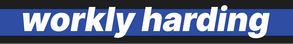 Logo with 'workly harding' text on a blue and black background